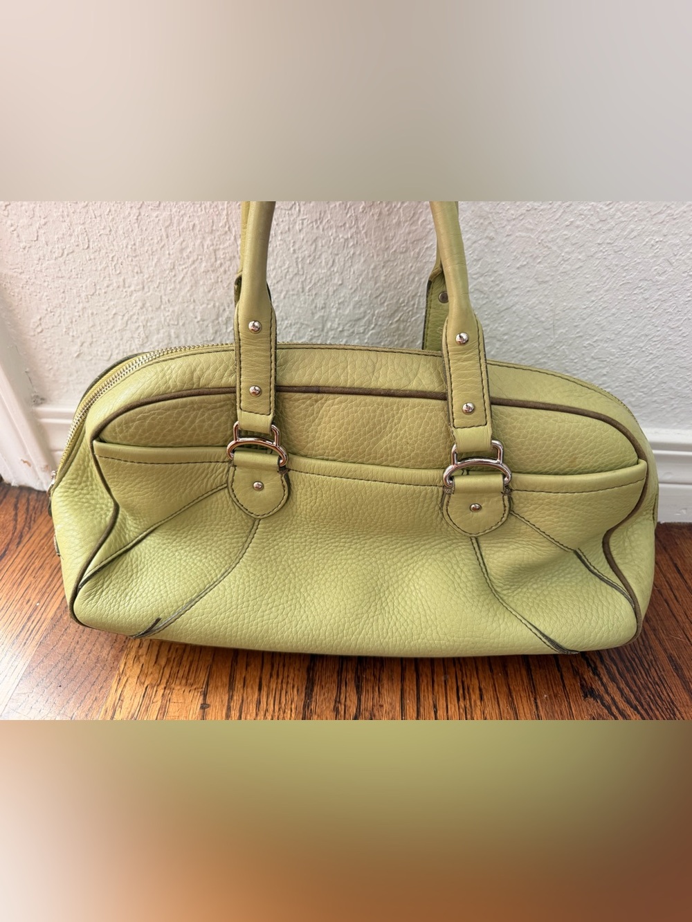 Cole Haan Light Green Pebbled Leather Shoulder Bag